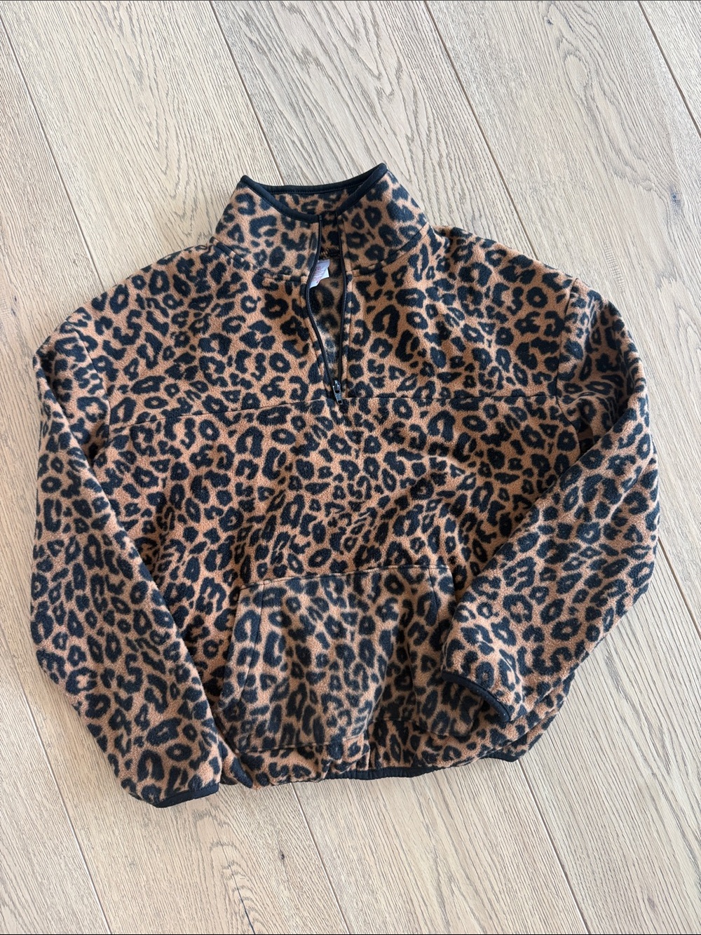 Women’s  Leopard Print Fleece Pullover Jacket - Brown & Black size S